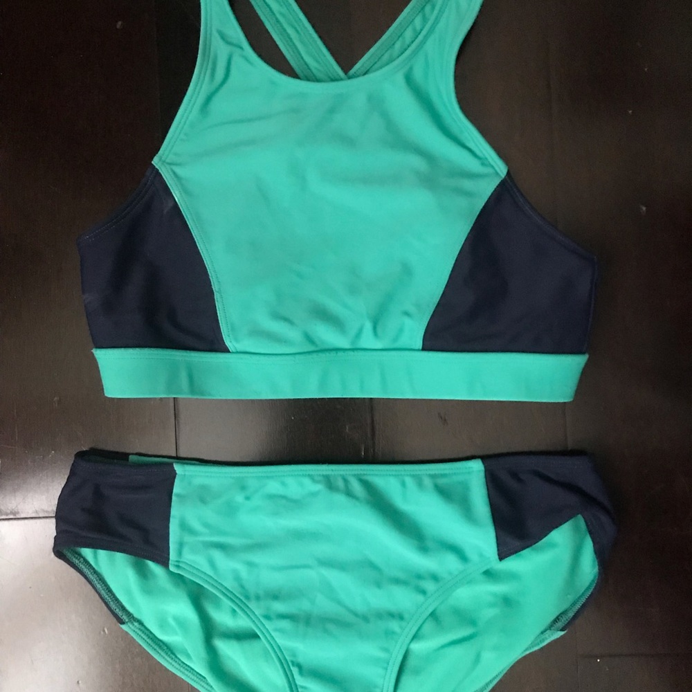 Teal Two-Piece Halter Top Swimsuit Set